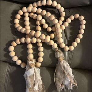 Natural Wooden Neutral Bead 9 Foot Garland with Bohemian Handmade Tassels